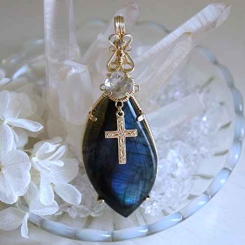 再販】銀河鉄道の夜＊*白鳥の停車場ペンダントトップ【K14GF/天然石】1