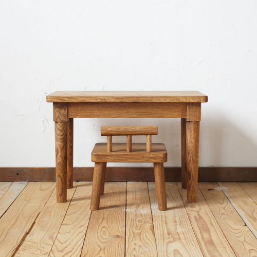 №50 ☆送料無料☆ 椅子と机のセット 節ありオーク無垢材で製作した