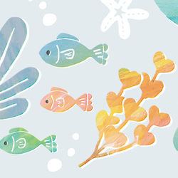 海の生き物の誕生日タペストリー/水色 横長(壁掛け 簡単) ミシン仕上げ フォト用背景布 7枚目の画像