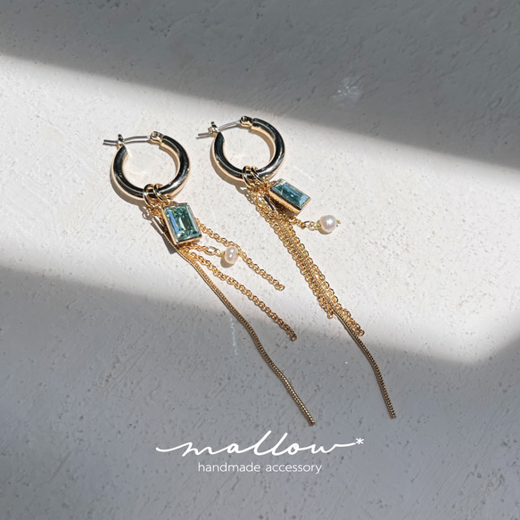 チャンキーフープイヤリング/ピアス-ブルームーンカラー-【ゴールド