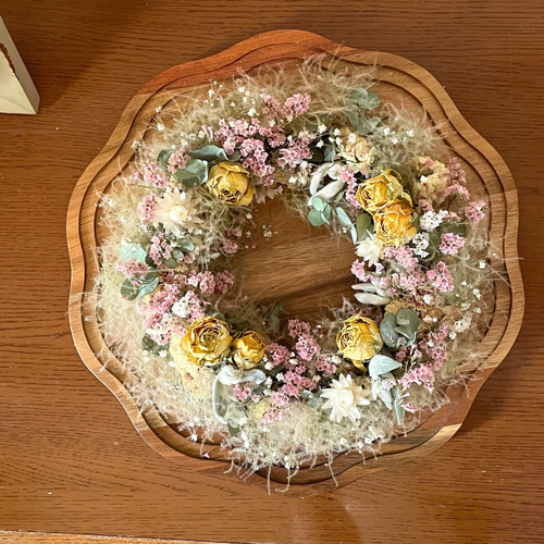 スモークツリー バラ HBスターチスのくすみリース ドライフラワー