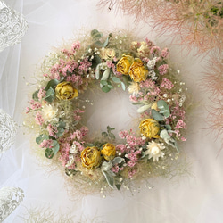 1.スモークツリー丸リース スモークツリー バラ HBスターチスのくすみリース ドライフラワー