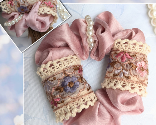 Kana♡  リボン 刺繍 アイボリー ×スモーキーピンク フリル ec3764d1410fc4aaee9a65701c8541