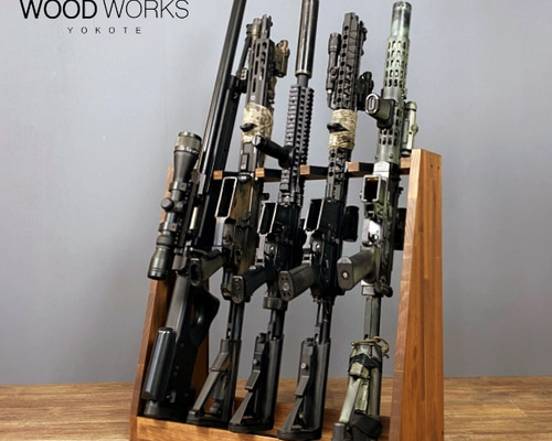 WOODWORKS ライフルスタンド ガンスタンド ガンラック ５丁掛 ブラウン WOODWORKS ガンラック 5丁掛 ( 色：ライトブラウン) 木製 日本
