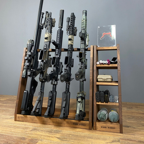 ガンラック ライフルスタンド WOOD WORKS ガンラック ライフルスタンド 5丁掛【本体:ブラウン