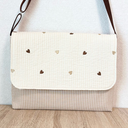Premium】ヌビ・ブラウンハート刺繍の図書袋 ＊ベージュ｜OZ13factory