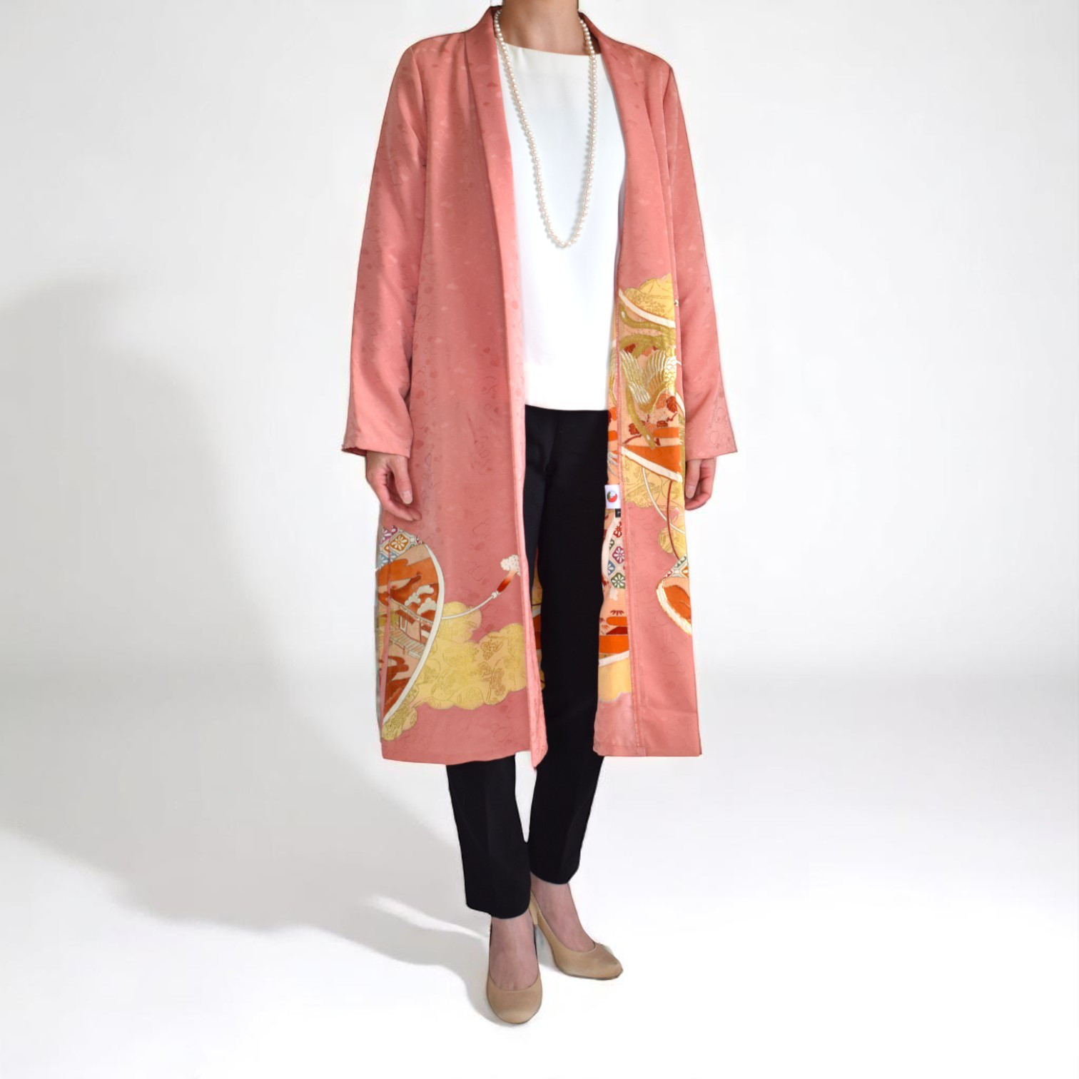 カーディガンコート＊着物リメイク＊ カーディガン風羽織コート,ブラック,上品＆華やか,和の一着