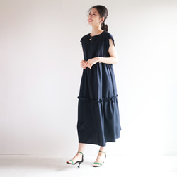 夏季清涼羊毛新作【藏青色】鬱金香袖層疊長裙♪ 第3張的照片