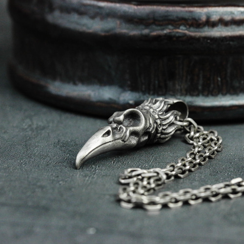 レイヴンスカル 925シルバー ペンダント - トライバルトーテム 鳥の