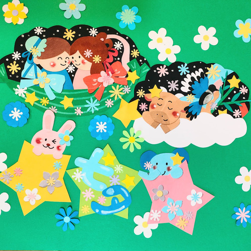 七夕 夏祭り 織姫 彦星 星 天の川 笹 色紙 壁面 アルバム 飾り ～七夕