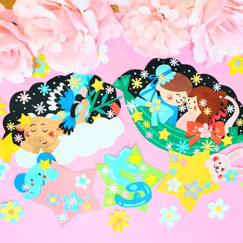 七夕 夏祭り 織姫 彦星 星 天の川 笹 色紙 壁面 アルバム 飾り ～七夕