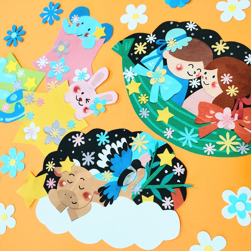 七夕 夏祭り 織姫 彦星 星 天の川 笹 色紙 壁面 アルバム 飾り ～七夕