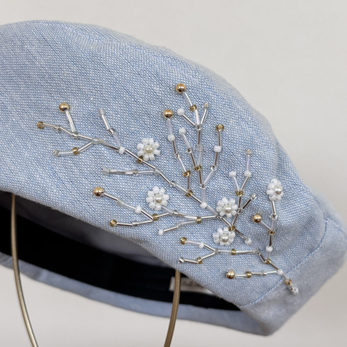 刺繍付き青コットンベレー帽 割引 コットンレーシーベレー帽 ⁄ ベレー
