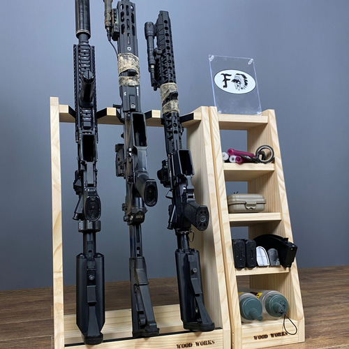 WOOD WORKS 日本製 ライフルスタンド 3丁掛 + マガジンラックセット WOODWORKS ガンラック 3丁掛 + マガジンラック お得な2点