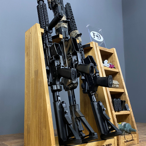 WOOD WORKS 日本製 ライフルスタンド 3丁掛 + マガジンラックセット WOODWORKS ガンラック ／ライフルスタンド3丁掛+マガジンラック