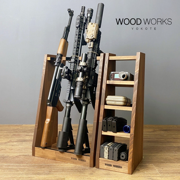 ガンラック ライフルスタンド WOOD WORKS ガンラック ライフルスタンド 3丁掛【本体:ライト
