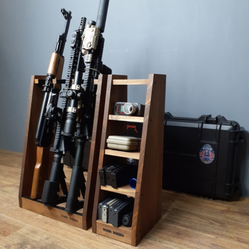 WOOD WORKS 日本製 ライフルスタンド 3丁掛 + マガジンラックセット WOODWORKS ガンラック 3丁掛 + マガジンラック お得な2点