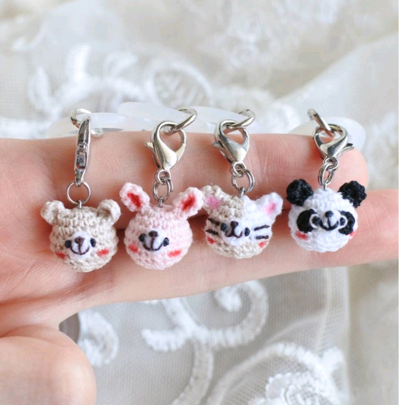 くま うさぎ ねこ パンダ あみぐるみ ミニチュアチャーム めじるし
