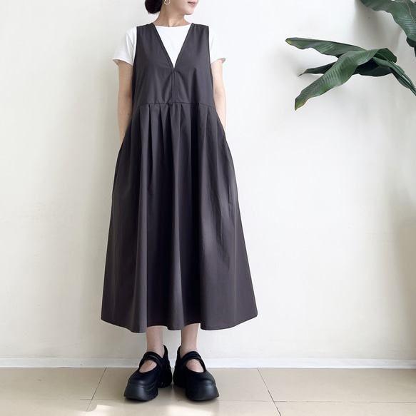 ジャンパースカート　* Cotton素材 Brown Grey * 4枚目の画像