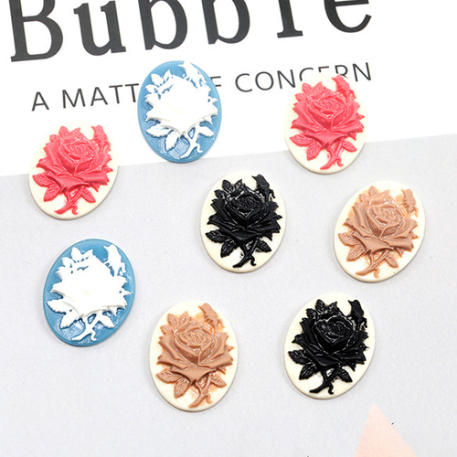 A1381 30個 樹脂貼付けパーツ ローズ 薔薇 花 オーバル型 アンティーク