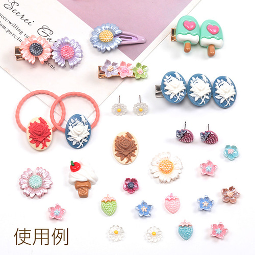 A1381 30個 樹脂貼付けパーツ ローズ 薔薇 花 オーバル型 アンティーク