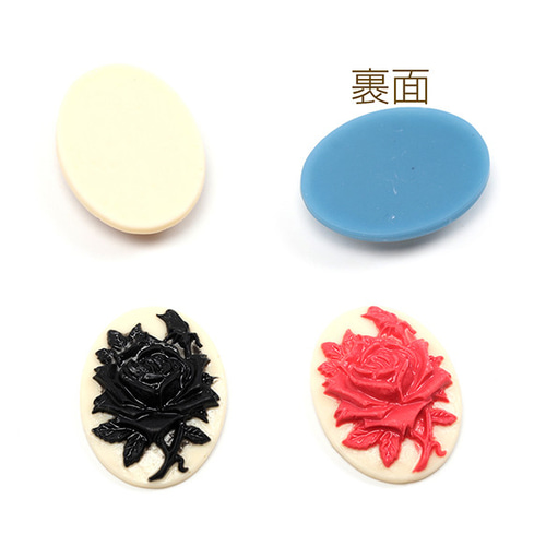 A1381 30個 樹脂貼付けパーツ ローズ 薔薇 花 オーバル型 アンティーク