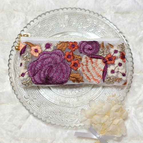 インド刺繍リボン　ポーチ インド刺繍リボンポーチ＊12cm ポーチ Minmi 通販 19477716｜Creema
