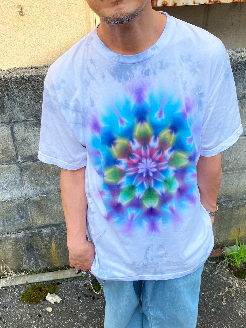 タイダイ Tシャツ XXLサイズ 曼荼羅 グレー ムラ染め Hippies Dye HD24-21