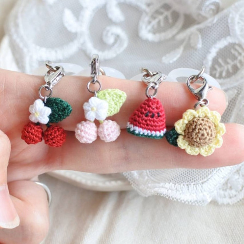 さくらんぼ スイカ ひまわり あみぐるみ ミニチュアチャーム めじるし