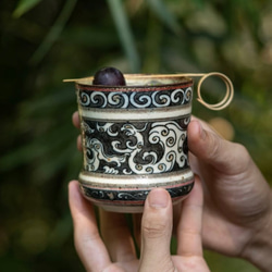 詩瓷集 手作り磁器 中国唐風茶器セット 青花・古彩 敦煌三生兎文