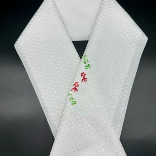 【目玉商品】0885半襟 手書き&金魚帯留め・根付・帯締め　化繊半衿　夏祭り 目玉商品】0885半襟 手書き&金魚帯留め・根付・帯締め 化繊半衿