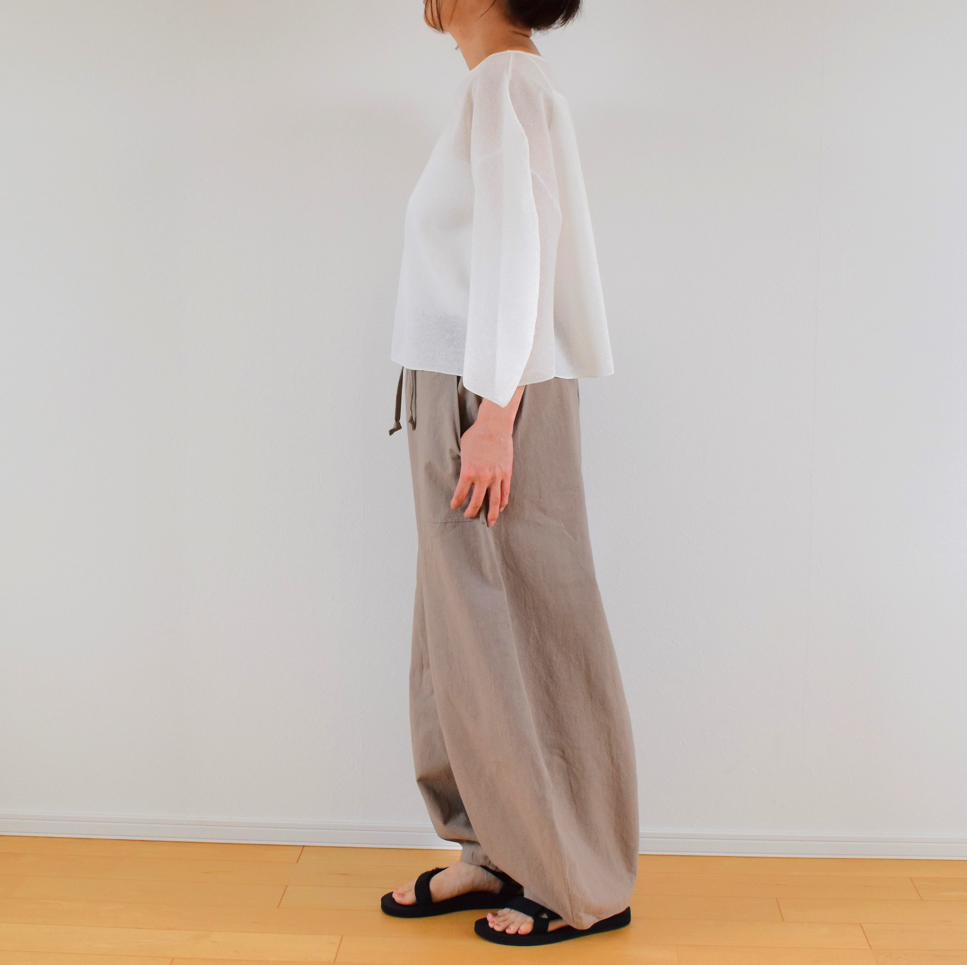 コットンリネン 膝下ふっくら バルーンワイドパンツ / モカベージュ