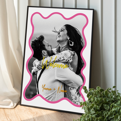 ウェルカムボード 写真入り レトロ ポップカラー 手描き枠 なみなみ