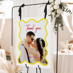 ウェルカムボード 写真入り レトロ ポップカラー 手描き枠 なみなみ