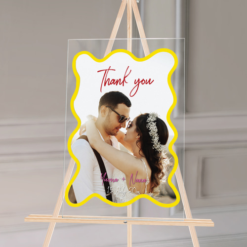 ウェルカムボード 写真入り レトロ ポップカラー 手描き枠 なみなみ