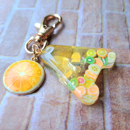 フルーツ☆オレンジ レジン イニシャル キーホルダー&バックチャーム