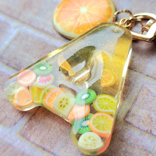 フルーツ☆オレンジ レジン イニシャル キーホルダー&バックチャーム