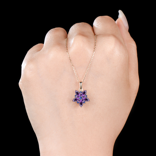 ローズゴールドスターペンダント 2月の誕生石 天然アメジスト