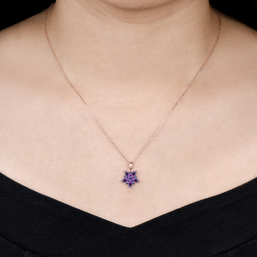 ローズゴールドスターペンダント 2月の誕生石 天然アメジスト