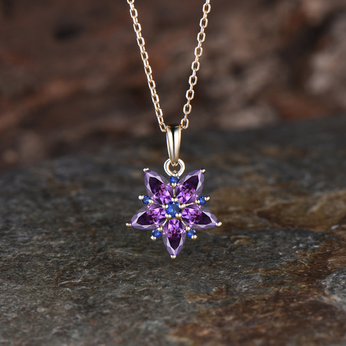 ローズゴールドスターペンダント 2月の誕生石 天然アメジスト