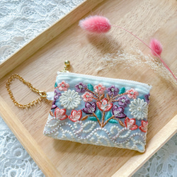 インド刺繍リボン10cmファスナーのリップケース♡ミニポーチ♡バッグ