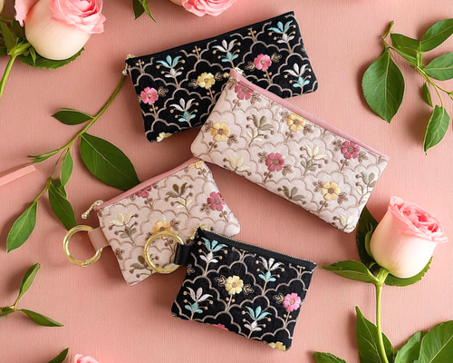 数量限定】豪華インド刺繍生地◇総刺繍/カラビナ付きフラット