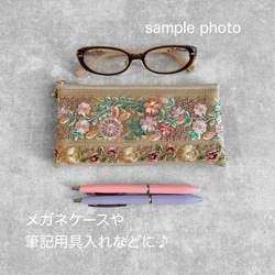 【数量限定】豪華インド刺繍生地◆総刺繍/カラビナ付きフラットポーチ＆マルチポーチセット 16枚目の画像
