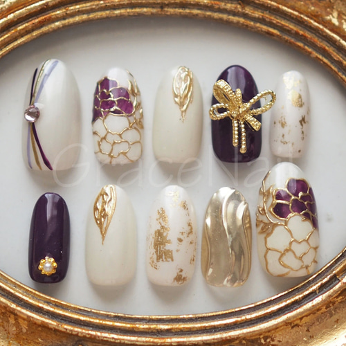 現品販売！ネイルチップ No.1008 成人式卒業式袴着物和柄振袖 ネイル