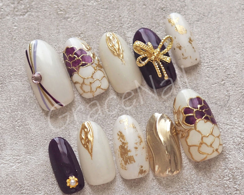 現品販売！ネイルチップ No.1008 成人式卒業式袴着物和柄振袖 ネイル