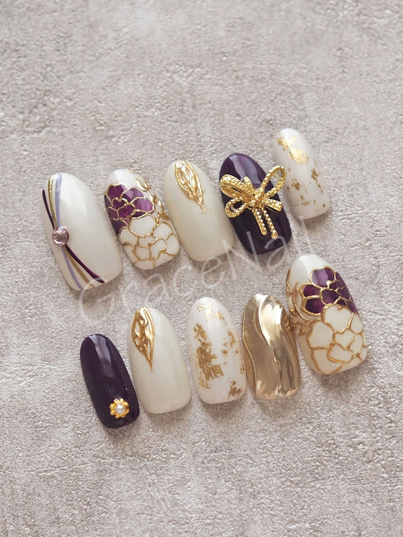 現品販売！ネイルチップ No.1008 成人式卒業式袴着物和柄振袖 ネイル