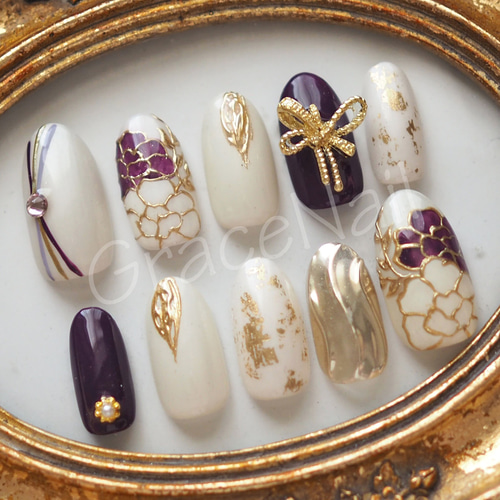 現品販売！ネイルチップ No.1008 成人式卒業式袴着物和柄振袖 ネイル