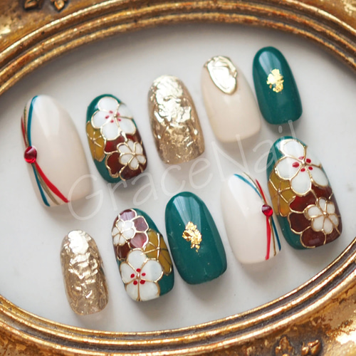 現品販売！ネイルチップ No.1001 成人式卒業式和柄振袖袴着物 ネイル