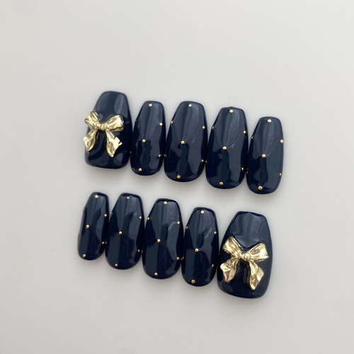 再販】navy ribbon♡ ネイルチップ シンプル ワンカラー