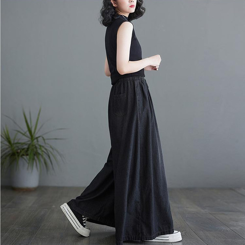 大きいサイズ レディース ガウチョ パンツ デニム 春夏 秋 新品